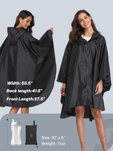 SaphiRose Unisex Rain Poncho Raincoat Hooded for Adults Women with Pockets (Black) - Image 5