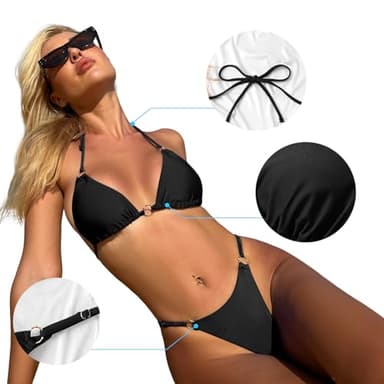 MIKETAI Sexy Bikinis for Women 2 Piece Bikini Spaghetti Strap Swimsuits Solid Color Bathing Swimwear Triangle Bathing Suit (US, Alpha, Medium, Regular, Regular, Black) - Image 5