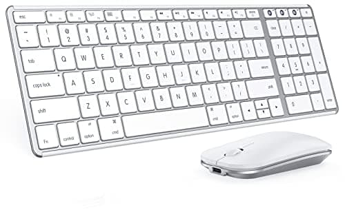 seenda Bluetooth Keyboard and Mouse for Mac, SKM64-2 Multi-Device Rechargeable Slim Wireless Keyboard Mouse Stainless Steel Full Size, Compatible with MacBook Pro/Air, iPad, Mac - White Silver - Image 1
