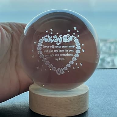 Orekih 3D Crystal Ball Night Light, Heart Night Light, Side Table Lamps for Bedroom, with Wooden Base, Ideal Gift for Home Decor - Image 5