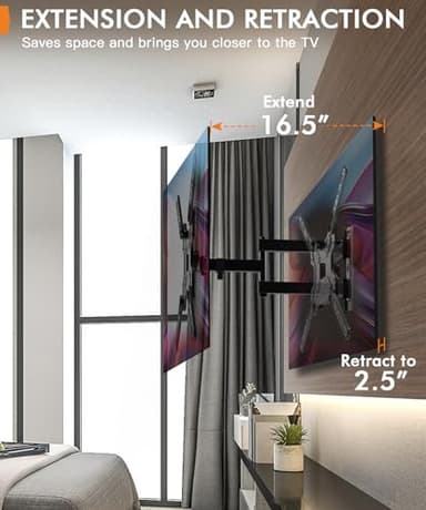 Full Motion TV Wall Mount for Most 26-55 Inch TVs, Corner Wall Mount TV Bracket with Tilt Swivel and Articulating, Single Stud Center Design Fits Flat/Curved TVs, Max VESA 400x400mm Up to 77 lbs - Image 3