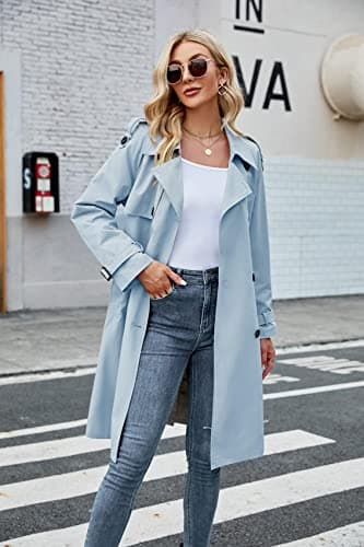 Makkrom Women's Double Breasted Long Trench Coat Windproof Classic Lapel Slim Overcoat with Belt - Image 4