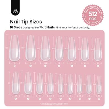 Beetles Tipex Instant Apex Nail Tips, 2 Boxes 256 PCS (Total 512 PCS), Pre-etched Long Coffin Acrylic Gel Nail Tips, Thick Clear Full Cover False Nails - Image 3