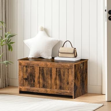 HOOBRO Storage Bench, 29.5" Retro Wooden Storage Chest, Wooden Storage Trunk, Toy Chest with Lift Top, Multifunctional Entryway Organizer, for Entryway, Living Room, Rustic Brown FG751CW01 - Image 4