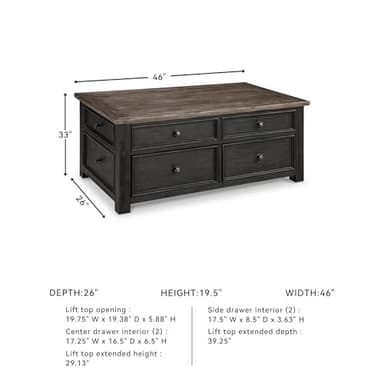 Signature Design by Ashley Tyler Creek Rustic Farmhouse Lift Top Coffee Table with Drawers, Brown & Black - Image 3