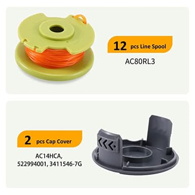 A ANLEOLIFE .080in Twisted Line Spool #AC80RL3 for RYOBI Cordless Auto-Feed String Trimmers 18v 24v and 40v,11ft-Long (12 Spools & 2 Cap) - Image 2
