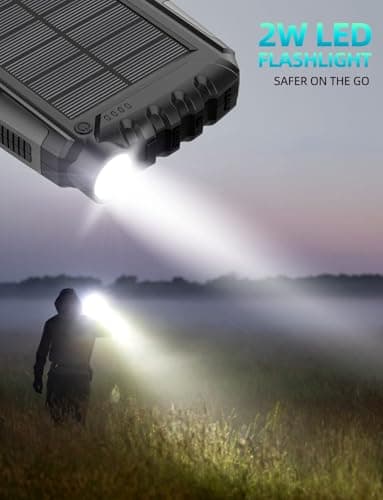 Power-Bank-Solar-Charger - 42800mAh Portable Charger,Solar Power Bank,External Battery Pack 5V3.1A Qc 3.0 Fast Charger Built-in Super Bright Flashlight (Deep Black) - Image 4