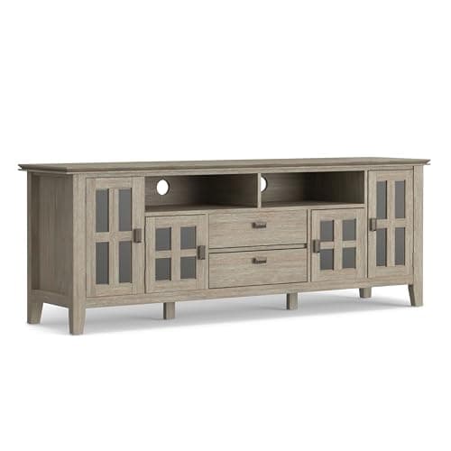 SIMPLIHOME Artisan SOLID WOOD 72 inch Wide Transitional TV Media Stand in Distressed Grey For TVs up to 80 inches for the Living Room and Entertainment Center - Image 1