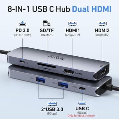USB C Docking Station Dual HDMI Monitor, USB C to Dual HDMI Adapter with 2HDMI Ports, PD Charging, SD/TF, USB A&C 3.0 Ports, Laptop Docking Station for Dell XPS/HP/Lenovo/Surface/Yoga etc - Image 2