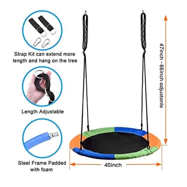 40 Inch Saucer Tree Swing for Kids, Outdoor Round Swing with Hanging Straps & Adjustable Ropes, Easy Assembly - Image 5