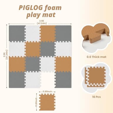 16 Tiles Baby Play Mat for Floor, EVA Foam Baby Floor Play Mat with 0.6 Inch Thick Interlocking Foam Tiles, Foam Floor Tiles for Baby, Toddlers and Kids (Grey-White- Brown, 16PCS) - Image 4