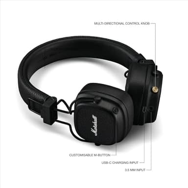 Marshall Major V On-Ear Wireless Bluetooth Headphones - Black - Image 6