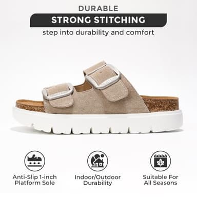Project Cloud Genuine Leather Platform Sandals Women Footwear - Wedge Chunky Sandals Womens sandals with Memory Foam Insole and Cork Footbed (GREECECHUNKY, BEIGESU, 9) - Image 3