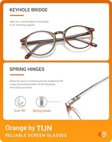 TIJN Blue Light Blocking Glasses Men Women Vintage Thick Round Rim Frame Eyeglasses(Red/Green) - Image 4