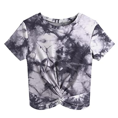JINKESI Women's Summer Causal Short Sleeve Blouse Round Neck Crop Tops Twist Front Tee T-Shirt Tie Dye Black-XX-Large