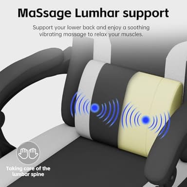 HapGIFT Computer Chair, Gaming Chairs with Footrest and Massage Lumbar Support, High Back Ergonomic Swivel Gamer Chair, Reclining Gaming Chairs with Armrests, Headrest for Adults, 300LBS (Black-Grey) - Image 7