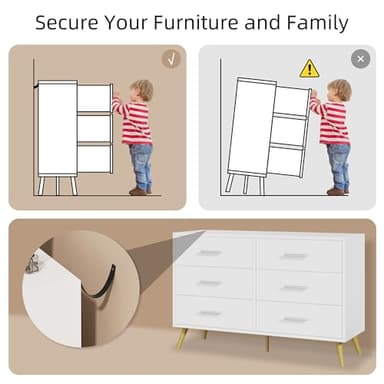 Shintenchi 6 Drawer Dresser, Wide Chest of Drawers Organizer Storage with Drawers, Large Storage Cabinet, Modern Design Dresser for Bedroom, Living Room, Porch, White - Image 7