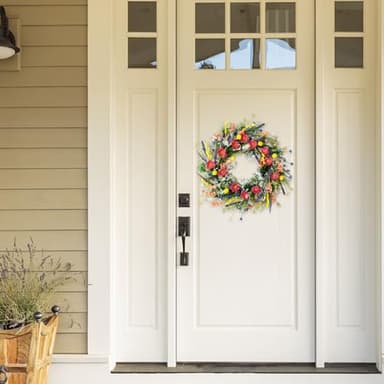TEMPUS 22'' Wildflower Wreath Spring and Summer Artificial Flower and Lavender Wreath for Front Door Home Wall Wedding Holiday Farmhouse Holiday Decoration - Image 7