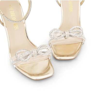DREAM PAIRS Women's Double Bowknots Crystal Sandals Clear Slingback Heels Square Toe Shoes for Party Wedding Brielle,Size 8,Gold-Pu,SDHS2389W - Image 5