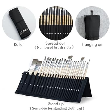 ARTIFY 25-Piece Professional Paint Brush Set – Expert Series Synthetic Nylon Brushes for Acrylic, Oil, Watercolor, Gouache – No Shedding, Canvas Roll Case & Palette Knife, Painter Gifts Art Supplies - Image 6
