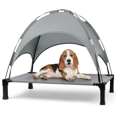 Heeyoo Elevated Dog Bed with Canopy, Outdoor Dog Bed Cot with Removable Shade Tent, Portable Raised Pet Cot Cooling Bed for Dogs and Cats, Grey - Image 1