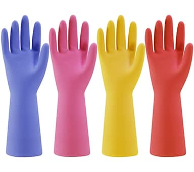 Bamllum Rubber Kitchen Dishwashing Gloves - 4 Pairs Colorful Reusable Household Cleaning Gloves for Washing Dishes and Cleaning Tasks, Flexible Long-lasting and Non-Slip (Large, Blue+Pink+Yellow+Red) - Image 1