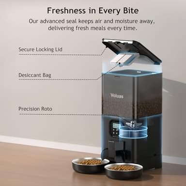 Voluas Automatic Cat Feeder for Two Cats, Double Pet Feeder with 2 Stainless Steel Bowls,6L Timed Cat Feeders with Memory Function - Image 5