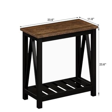 ChooChoo Farmhouse End Table, Rustic Vintage Narrow End Side Table with Storage Shelf for Small Spaces, Nightstand Sofa Table for Living Room, Bedroom Black 2 Pack - Image 3