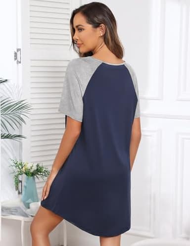 Ekouaer Womens, Nightgown Nightshirt, Short Sleeve, Raglan Sleepshirt, Boyfriend Style Sleepwear, 1-light Grey, Large - Image 4