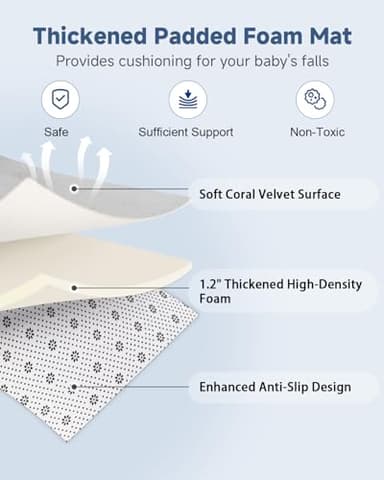 SEPARO Thick Baby Play Mat for Floor,50 x 50 Playpen Mat,Tummy Time Foam Mat,Ultra Soft Support & Plush Feel,Easy Care with Non-Slip Cushioned for Infant,Kids and Toddler Crawling,Grey - Image 8