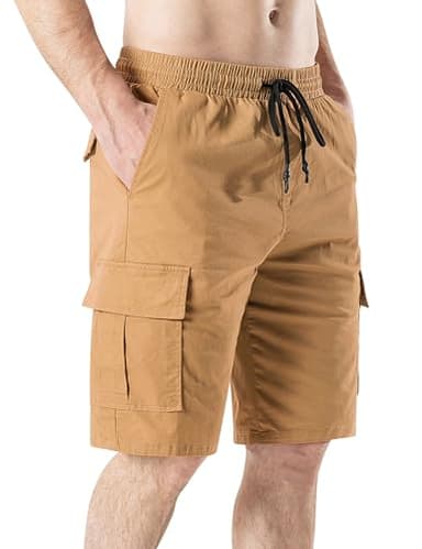 HHZ Drawstring Cargo Shorts for Mens Cotton Stretch Relaxed Fit with 6 Pockets Casual Work Hiking Summer Beach Short Man Twill Chino Shorts Khaki 2# 2X-Large - Image 2