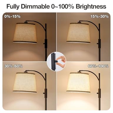 AIDENOEY Fully Dimmable Floor Lamp for Living Room，Standing Lamp Rotary Switch with Table&Linen Beige Shade，Brown Tall Lamps for Bedroom with Adjust Head，9W LED Bulb Included - Image 2