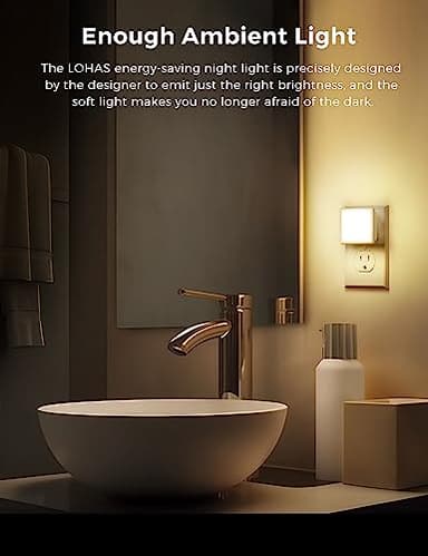 L LOHAS LED Night Lights Plug into Wall 2-Pack, 0.3W Plug in Night Light, Dusk to Dawn, 3000K Soft White, Bright Nightlight Auto-On/Off, for Adults Kids Room Bedroom Bathroom Hallway Kitchen, Non-Dim - Image 5
