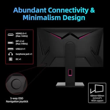 KTC 27'' 2K 170Hz Gaming Monitor - Fast IPS 1ms GTG Pc Monitor with FreeSync G-Sync, HDMI/DP/USB Ports, Height/Tilt/Swivel/Pivot Adjust, 131% sRGB and 97% DCI-P3 Color Gamut for Vertical Monitor - Image 6
