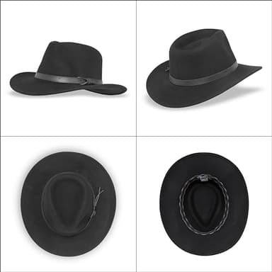 Sunday Afternoons Montana Hat, Men's Wool Felt Fedora, Cowboy Hat, UPF 50+ Sun Protection, 3" Western Style Brim, Leather Hatband, Stain Resistant, Raven, Medium - Image 6