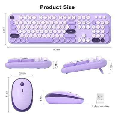 KNOWSQT Wireless Keyboard and Mouse Combo - Lovely Violet Rainbow Full-Sized Typewriter Colorful Keyboards, Round Keycap USB Plug Play Retro Cute Keyboards for Windows, Laptop, PC, Desktop, Computer - Image 7