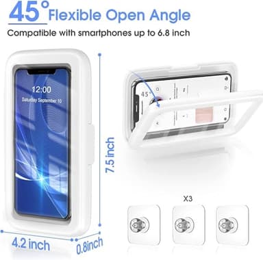 LC-dolida Shower Phone Holder Waterproof, 480° Rotatable Adjustable Bathroom Wall Phone Mount Stand, Anti-Fog High Sensitivity iPhone Case, Anti Fog Case Bathroom Accessories for 4-7'' Cellphones - Image 5
