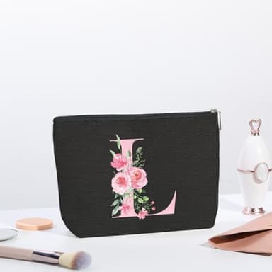 kdxpbpz A-Z Personalized Cosmetic Bag Monogrammed Makeup Bags Bridesmaid Gifts Custom Toiletry Pouch Gifts for Women Mom Best Friend Sister Bride Bridesmaid (L) - Image 5