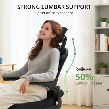 Office Chair Ergonomic Desk Chair, 330LBS Capacity, High Back Computer Chair for Long Hours Comfortable, Rolling Swivel Executive Task Chair for Home Office with Flip-up Armrests, Black - Image 3