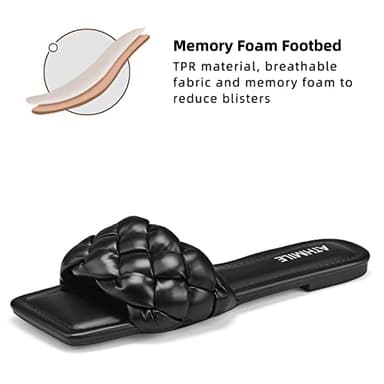 ATHMILE Braided Womens Sandals Square Open Toe Fashion Slide Sandals Women Dressy Summer Flat Beach Black 2025 Size 8 - Image 3