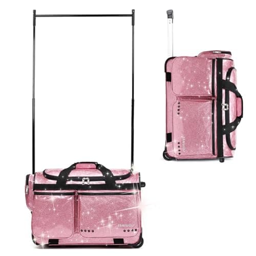 Fanwoli 23" Dance Bag with Garment Rack | Glittering Waterproof Fabric | Shine-Bright Collection | Ideal Competition Rolling Duffle Bag for Dancer Cheerleader Little Princess | Sparkle Rose - Image 1