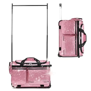 Fanwoli 23" Dance Bag with Garment Rack | Glittering Waterproof Fabric | Shine-Bright Collection | Ideal Competition Rolling Duffle Bag for Dancer Cheerleader Little Princess | Sparkle Rose - Image 1