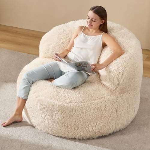 Hobestluk Bean Bag Chair Giant Bean Bag Chairs for Adults Big Adult Bean Bag Chair with Foam Filler Large Beanbags with Stuffed Back Lazy Sofa, White-Oversize - Image 1