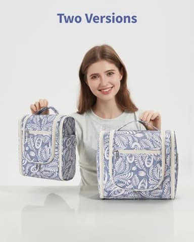 Narwey Small Hanging Toiletry Bag Women Travel Makeup Bag Organizer Toiletries Bag for Travel Size Essentials Accessories Cosmetics (Medium, Blue Leaf) - Image 7