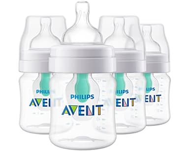 Philips Avent Anti-Colic Bottle with AirFree Vent, 4oz, with Flow 1 Nipples, 0m+, 4pk, Clear, SCY701/04 - Image 1