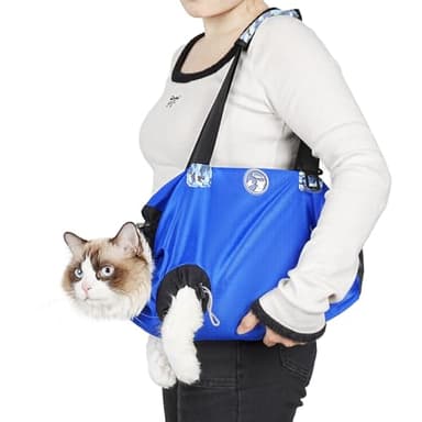 Large Cat Carrier Pouch for Vet Visits, Breathable Cat Sling Carrier for Cutting Nails, Grooming, Travel, Medication, Cat Restraint Bag, Pet Carrier for Cats, Cat Carrier Soft, (Blue,L) - Image 6