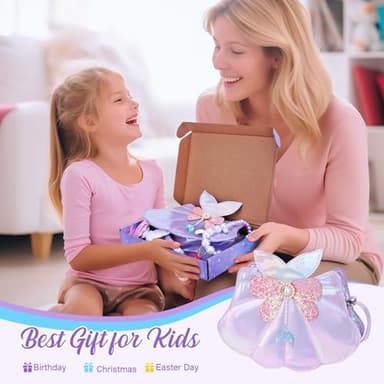 Belle&Birdie Little Girl Purse with Seashell Toys, Toddler Purse with Pretend Play Toys, 6 Pcs Dress Up Jewelry Accessories for Girls, Kids, Toddler - Image 7