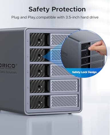 ORICO RAID 5 Bay HDD Enclosures USB 3.0 Push-Pull Mounting for 3.5-inch HDD, Max 110TB, External Direct Attached Storage 8 RAID Modes Supported 9858RU3 - Image 6