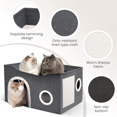Heeyoo Cat House for Indoor Cats - Large Cat Bed Cave with Fluffy Ball and Scratch Pad, Foldable Cats Houses & Condos, Cat Hideaway, Covered Kitty Bed for Multi Small Large Kitty, 23.8x15.9x13.2 Inch - Image 3