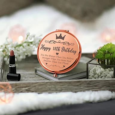 Ming Heng 18th Birthday Gifts Inspirational Compact Makeup Rose Gold Makeup Mirror for Daughter Niece Sister Best Friends,Coming of Age Gift for Girls,18 Years Old Birthday Party Gift - Image 2